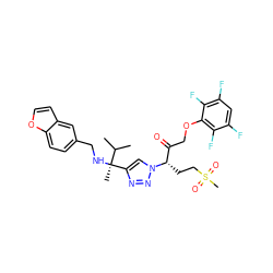 CC(C)[C@](C)(NCc1ccc2occc2c1)c1cn([C@@H](CCS(C)(=O)=O)C(=O)COc2c(F)c(F)cc(F)c2F)nn1 ZINC000473153695