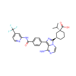 CC(C)[C@]1(C(=O)O)CCC[C@@H](c2nc(-c3ccc(C(=O)Nc4cc(C(F)(F)F)ccn4)cc3)c3c(N)nccn23)C1 ZINC001772589378