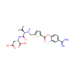 CC(C)[C@H](C(=O)N[C@@H](CC(=O)O)C(=O)O)N(C)Cc1ccc(C(=O)Oc2ccc(C(=N)N)cc2F)s1 ZINC000205938454