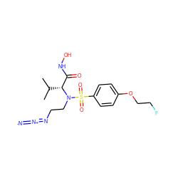 CC(C)[C@H](C(=O)NO)N(CCN=[N+]=[N-])S(=O)(=O)c1ccc(OCCF)cc1 ZINC000096934268