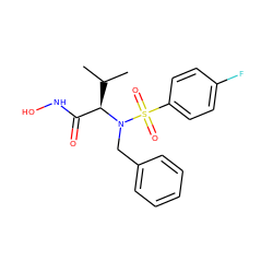 CC(C)[C@H](C(=O)NO)N(Cc1ccccc1)S(=O)(=O)c1ccc(F)cc1 ZINC000013531199