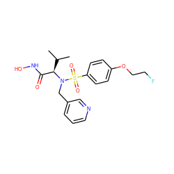 CC(C)[C@H](C(=O)NO)N(Cc1cccnc1)S(=O)(=O)c1ccc(OCCF)cc1 ZINC000028865130