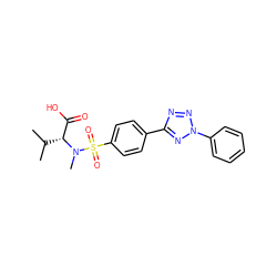 CC(C)[C@H](C(=O)O)N(C)S(=O)(=O)c1ccc(-c2nnn(-c3ccccc3)n2)cc1 ZINC000013797342