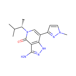 CC(C)[C@H](C)n1cc(-c2ccn(C)n2)c2[nH]nc(N)c2c1=O ZINC000221573501