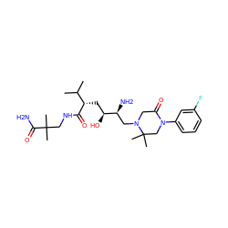 CC(C)[C@H](C[C@H](O)[C@@H](N)CN1CC(=O)N(c2cccc(F)c2)CC1(C)C)C(=O)NCC(C)(C)C(N)=O ZINC000084671015