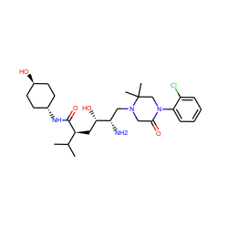 CC(C)[C@H](C[C@H](O)[C@@H](N)CN1CC(=O)N(c2ccccc2Cl)CC1(C)C)C(=O)N[C@H]1CC[C@H](O)CC1 ZINC000261193313