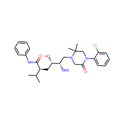 CC(C)[C@H](C[C@H](O)[C@@H](N)CN1CC(=O)N(c2ccccc2Cl)CC1(C)C)C(=O)Nc1ccccc1 ZINC000096270502