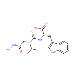 CC(C)[C@H](CC(=O)NO)C(=O)N[C@@H](Cc1c[nH]c2ccccc12)C(=O)O ZINC000003809366