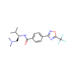 CC(C)[C@H](CN(C)C)NC(=O)c1ccc(-c2noc(C(F)(F)F)n2)cc1 ZINC000142943679