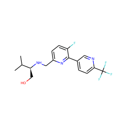 CC(C)[C@H](CO)NCc1ccc(F)c(-c2ccc(C(F)(F)F)nc2)n1 ZINC000204417374