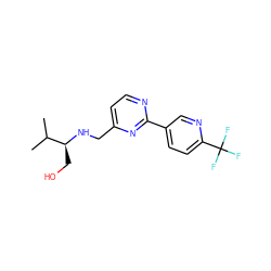 CC(C)[C@H](CO)NCc1ccnc(-c2ccc(C(F)(F)F)nc2)n1 ZINC000204421145