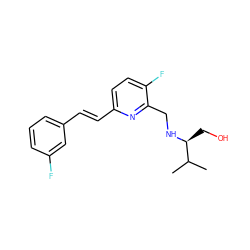 CC(C)[C@H](CO)NCc1nc(/C=C/c2cccc(F)c2)ccc1F ZINC000204417404