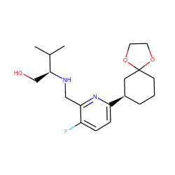 CC(C)[C@H](CO)NCc1nc([C@@H]2CCCC3(C2)OCCO3)ccc1F ZINC000204411171