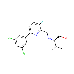 CC(C)[C@H](CO)NCc1nc(-c2cc(Cl)cc(Cl)c2)ccc1F ZINC000204419686