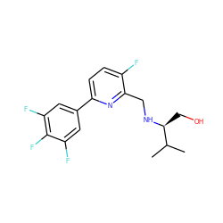 CC(C)[C@H](CO)NCc1nc(-c2cc(F)c(F)c(F)c2)ccc1F ZINC000204413092