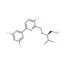 CC(C)[C@H](CO)NCc1nc(-c2cc(F)cc(F)c2)ccc1F ZINC000204412342