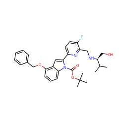 CC(C)[C@H](CO)NCc1nc(-c2cc3c(OCc4ccccc4)cccc3n2C(=O)OC(C)(C)C)ccc1F ZINC000204413304