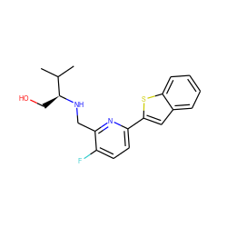 CC(C)[C@H](CO)NCc1nc(-c2cc3ccccc3s2)ccc1F ZINC000204408394