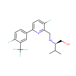 CC(C)[C@H](CO)NCc1nc(-c2ccc(F)c(C(F)(F)F)c2)ccc1F ZINC000204412737