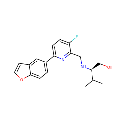 CC(C)[C@H](CO)NCc1nc(-c2ccc3occc3c2)ccc1F ZINC000204419587