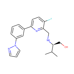 CC(C)[C@H](CO)NCc1nc(-c2cccc(-n3cccn3)c2)ccc1F ZINC000204416969