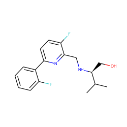 CC(C)[C@H](CO)NCc1nc(-c2ccccc2F)ccc1F ZINC000204411090