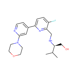 CC(C)[C@H](CO)NCc1nc(-c2ccnc(N3CCOCC3)c2)ccc1F ZINC000204412751