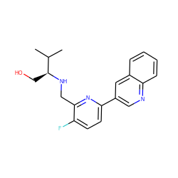 CC(C)[C@H](CO)NCc1nc(-c2cnc3ccccc3c2)ccc1F ZINC000204412260