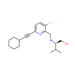 CC(C)[C@H](CO)NCc1nc(C#CC2CCCCC2)ccc1F ZINC000204422788