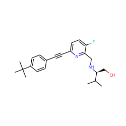 CC(C)[C@H](CO)NCc1nc(C#Cc2ccc(C(C)(C)C)cc2)ccc1F ZINC000204419788