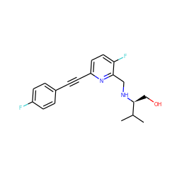 CC(C)[C@H](CO)NCc1nc(C#Cc2ccc(F)cc2)ccc1F ZINC000204407908