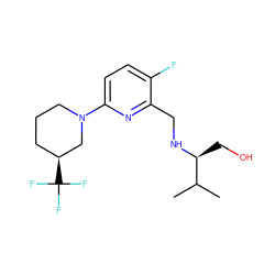 CC(C)[C@H](CO)NCc1nc(N2CCC[C@H](C(F)(F)F)C2)ccc1F ZINC000204416018