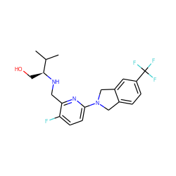 CC(C)[C@H](CO)NCc1nc(N2Cc3ccc(C(F)(F)F)cc3C2)ccc1F ZINC000204409657