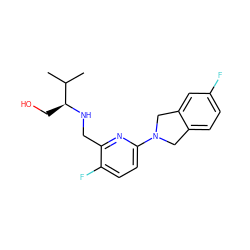 CC(C)[C@H](CO)NCc1nc(N2Cc3ccc(F)cc3C2)ccc1F ZINC000204412900