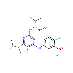 CC(C)[C@H](CO)Nc1nc(Nc2ccc(Cl)c(C(=O)O)c2)c2ncn(C(C)C)c2n1 ZINC000000582593