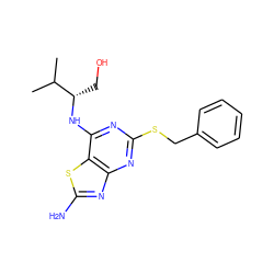 CC(C)[C@H](CO)Nc1nc(SCc2ccccc2)nc2nc(N)sc12 ZINC000095603968