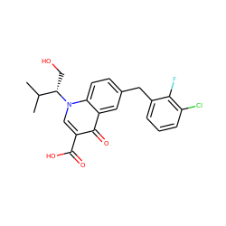 CC(C)[C@H](CO)n1cc(C(=O)O)c(=O)c2cc(Cc3cccc(Cl)c3F)ccc21 ZINC000029134948