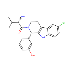 CC(C)[C@H](N)C(=O)N1CCc2c([nH]c3ccc(Cl)cc23)[C@@H]1c1cccc(O)c1 ZINC000045387947