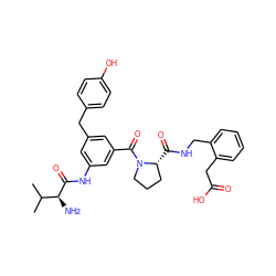 CC(C)[C@H](N)C(=O)Nc1cc(Cc2ccc(O)cc2)cc(C(=O)N2CCC[C@H]2C(=O)NCc2ccccc2CC(=O)O)c1 ZINC000044305367