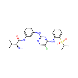 CC(C)[C@H](N)C(=O)Nc1cccc(Nc2ncc(Cl)c(Nc3ccccc3S(=O)(=O)C(C)C)n2)c1 ZINC000299836195