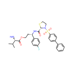 CC(C)[C@H](N)C(=O)OCC[C@H](NC(=O)[C@@H]1SCCN1S(=O)(=O)c1ccc(-c2ccccc2)cc1)c1ccc(F)cc1 ZINC001569989230