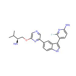 CC(C)[C@H](N)COc1cncc(-c2ccc3[nH]cc(-c4ccc(N)nc4F)c3c2)n1 ZINC000073141025