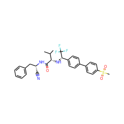 CC(C)[C@H](N[C@@H](c1ccc(-c2ccc(S(C)(=O)=O)cc2)cc1)C(F)(F)F)C(=O)N[C@H](C#N)Cc1ccccc1 ZINC000064559145