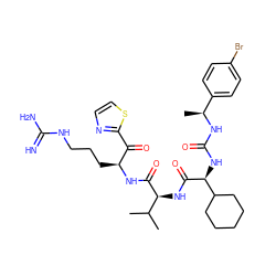 CC(C)[C@H](NC(=O)[C@@H](NC(=O)N[C@@H](C)c1ccc(Br)cc1)C1CCCCC1)C(=O)N[C@@H](CCCNC(=N)N)C(=O)c1nccs1 ZINC000037868463