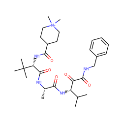 CC(C)[C@H](NC(=O)[C@H](C)NC(=O)[C@@H](NC(=O)C1CC[N+](C)(C)CC1)C(C)(C)C)C(=O)C(=O)NCc1ccccc1 ZINC000204167123