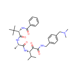 CC(C)[C@H](NC(=O)[C@H](C)NC(=O)[C@@H](NC(=O)c1ccccc1)C(C)(C)C)C(=O)C(=O)NCc1ccc(CN(C)C)cc1 ZINC000204199538