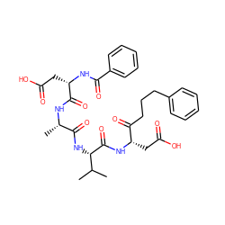 CC(C)[C@H](NC(=O)[C@H](C)NC(=O)[C@H](CC(=O)O)NC(=O)c1ccccc1)C(=O)N[C@@H](CC(=O)O)C(=O)CCCc1ccccc1 ZINC000014947385