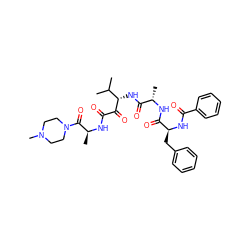 CC(C)[C@H](NC(=O)[C@H](C)NC(=O)[C@H](Cc1ccccc1)NC(=O)c1ccccc1)C(=O)C(=O)N[C@@H](C)C(=O)N1CCN(C)CC1 ZINC000204202464