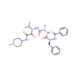 CC(C)[C@H](NC(=O)[C@H](C)NC(=O)[C@H](Cc1ccccc1)NC(=O)c1ccccc1)C(=O)C(=O)NC1CCN(C)CC1 ZINC000204170734