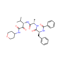 CC(C)[C@H](NC(=O)[C@H](C)NC(=O)[C@H](Cc1ccccc1)NC(=O)c1ccccc1)C(=O)C(=O)NC1CCOCC1 ZINC000204198342